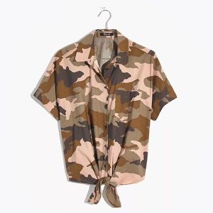 Madewell Short-Sleeve Tie-Front Shirt in Cottontail Camo M